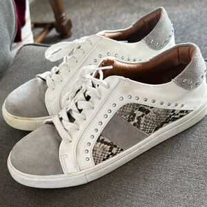 Steve Madden White and Gray Sneakers with Snakeskin Detail